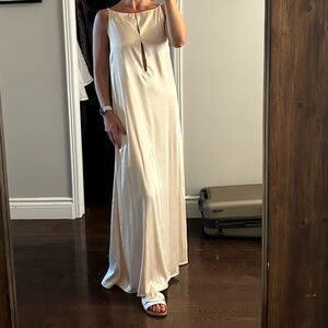 Backless Vacation Satin Long Dress - Apricot